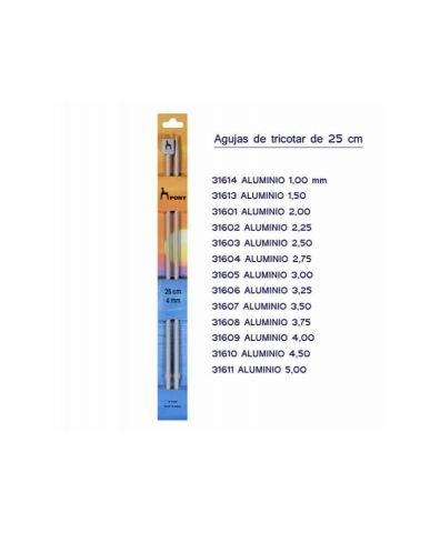 AGUJA TRICOTAR 25CM ALUMINIO 3160 (PAR)--