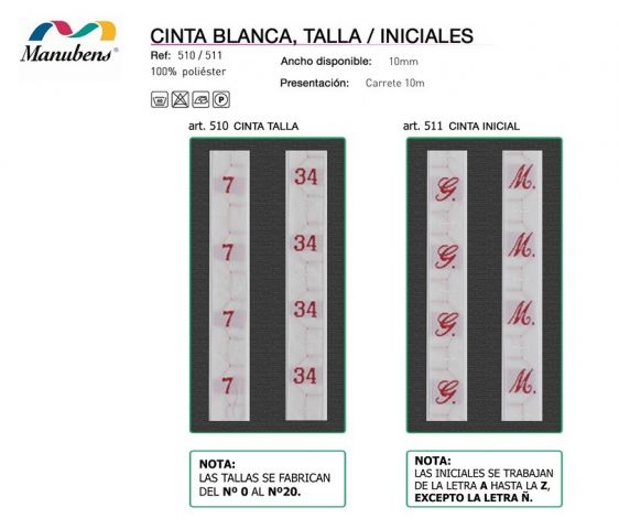 TALLAS INICIALES/NUMEROS 510/511 (PIEZA 10 METROS)